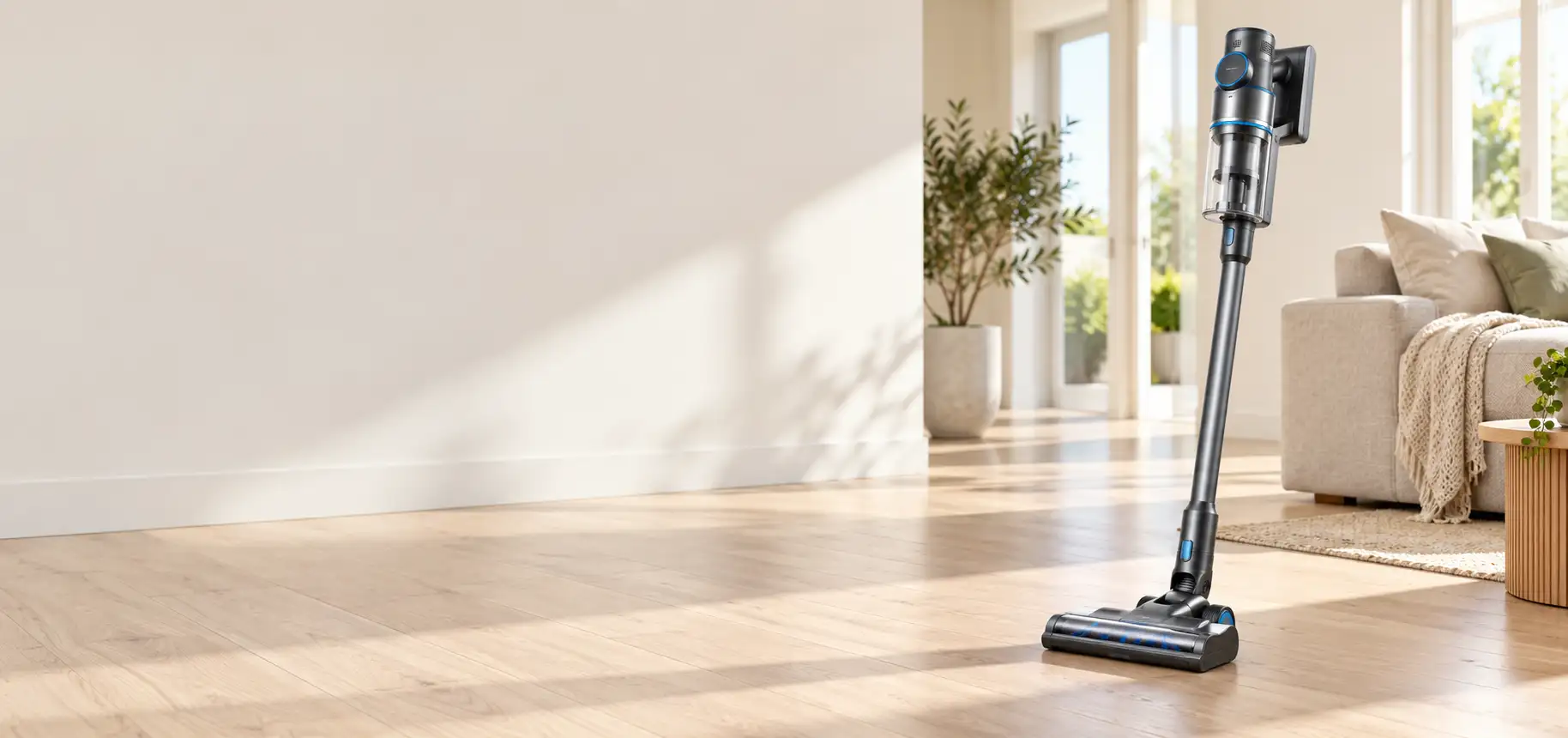 Graphite cordless vacuum in bright home