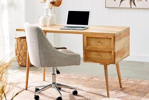 hamptons style home office desk and cushioned chair
