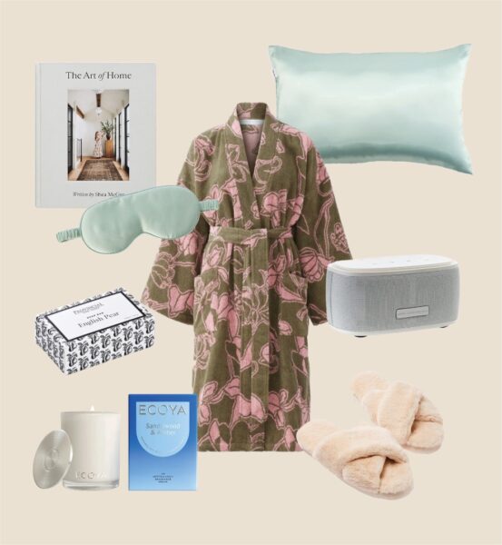 Adairs Crossover Fur Slippers $24.99, Adairs Pure Silk Eucalyptus Eye Mask $29.99, Adairs Pure Silk Pillowcases $89.99, Bed Bath N' Table Ecoya Madison Jar Candle 400g $39.95, Bed Bath N' Table Morgan & Finch Como Robe $89.95, House Made Of This Satin Pillowcase $14.99, JB Hi-Fi Homedics Ultimate Slumber Sound Machine, Provincial Home Living The Art of Home by Shea McGee $54.99, Provincial Home Living Pear Soap $8.95,